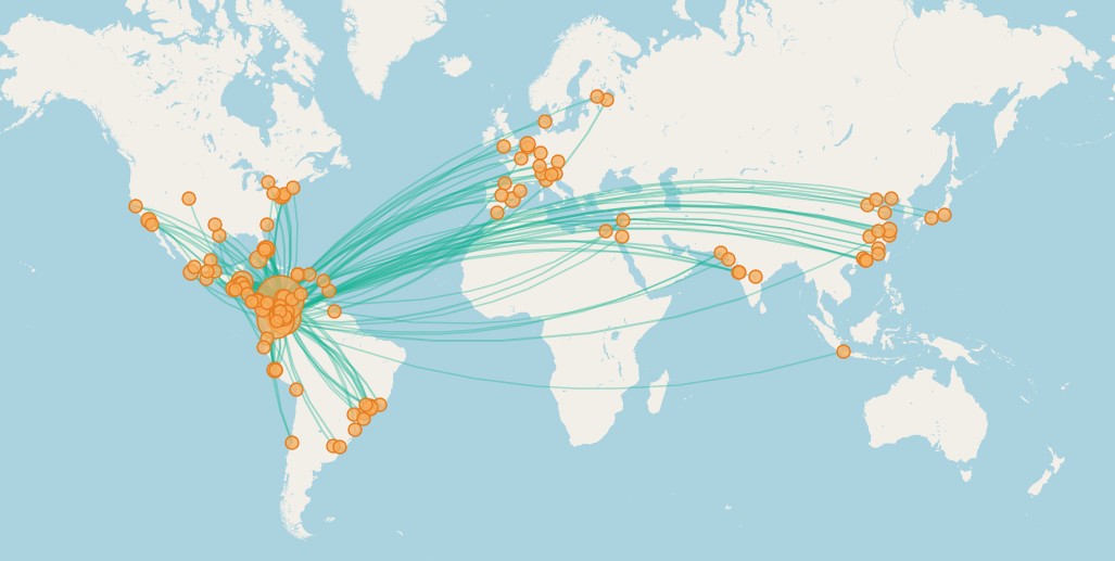 Mapa mundial de embarques coordinados por Navis Logistics